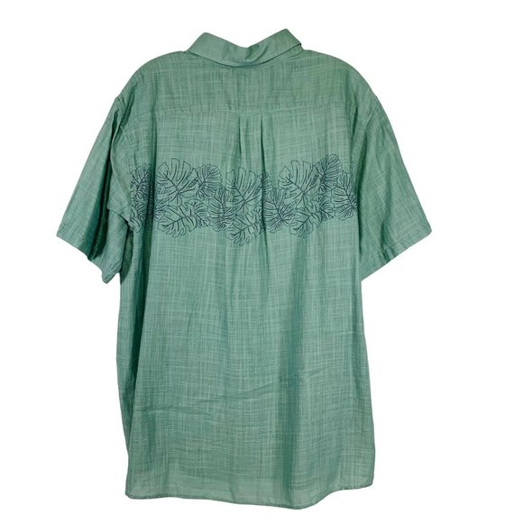 ROWM Hawaiian Shirt Sz L Green Short Sleeve Button Up Beach Vacay Aloha Cruise - Picture 2 of 6